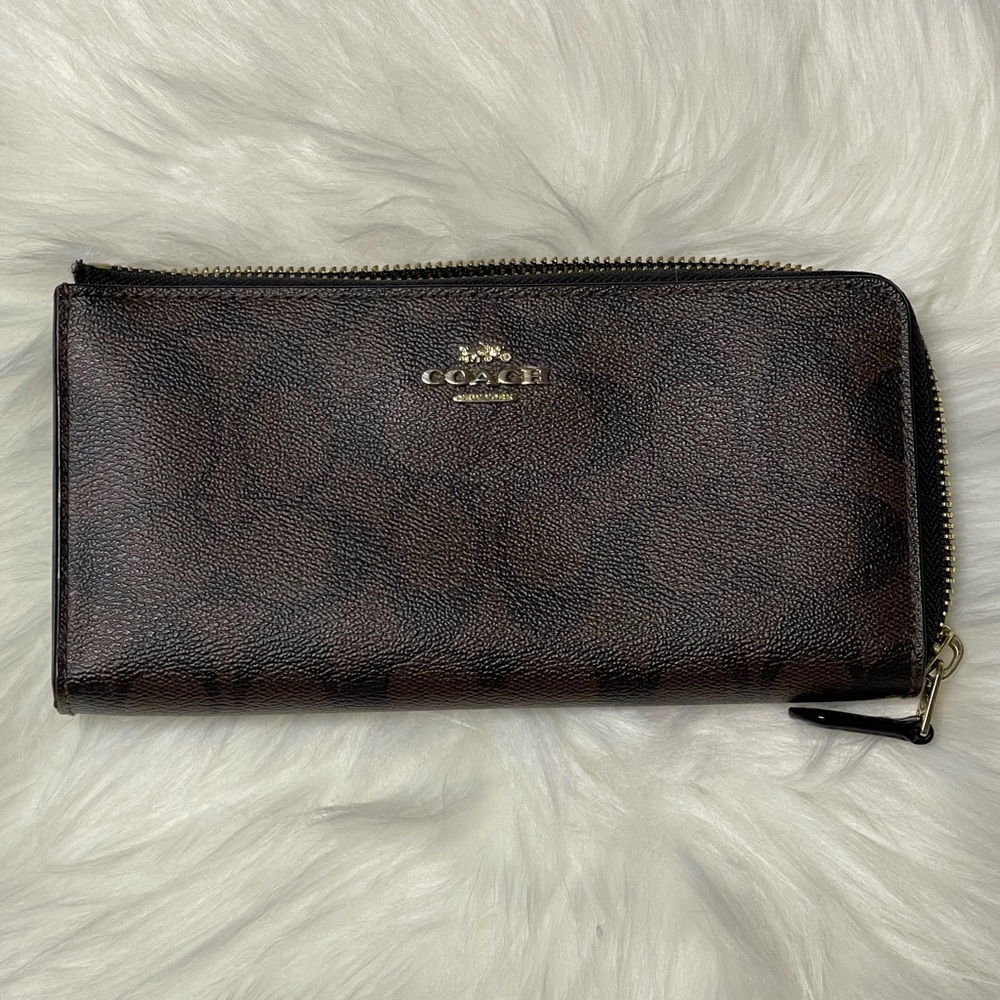 Coach Dark Brown Signature Leather Wallet